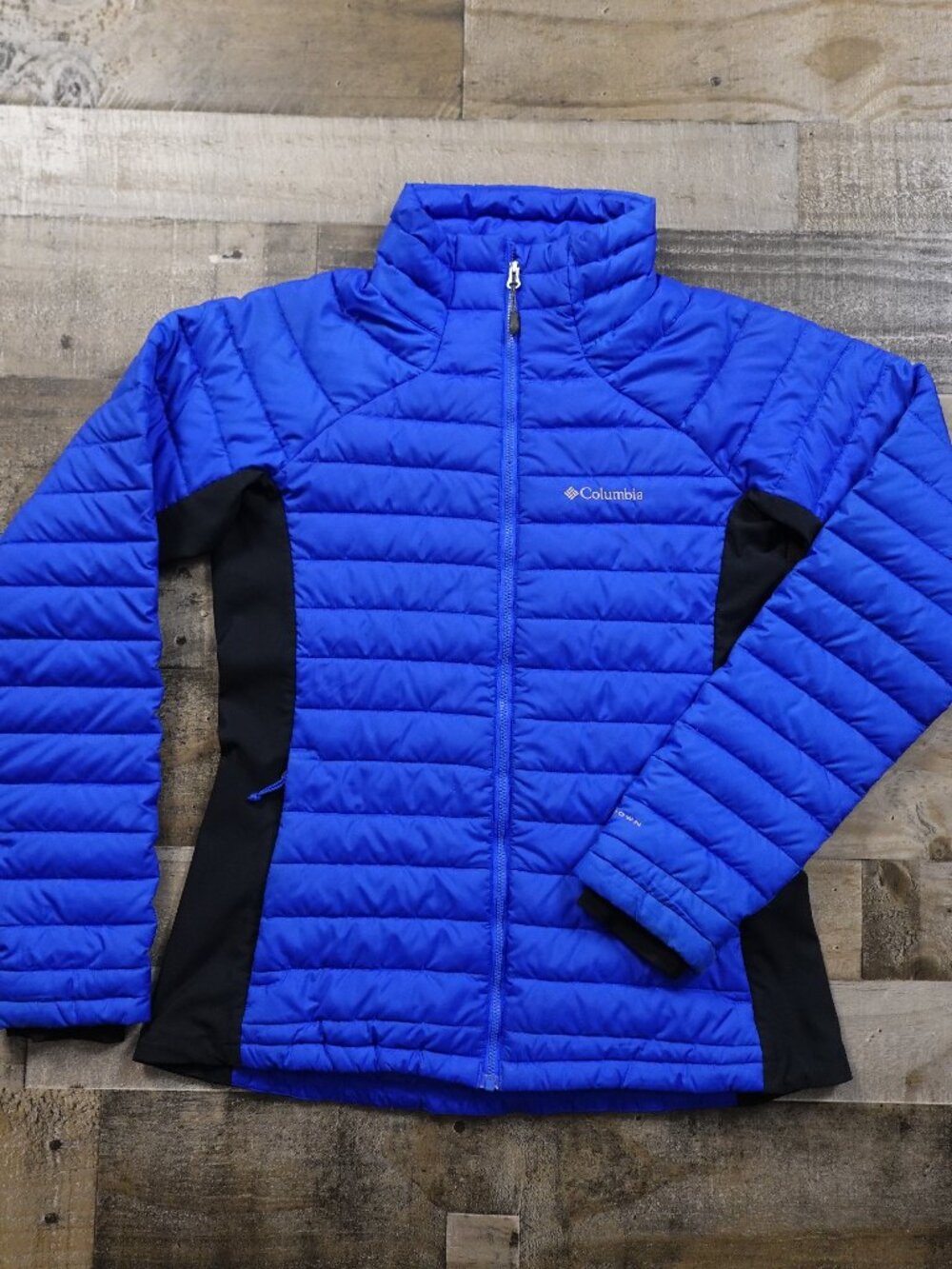 Columbia 750 TurboDown Hybrid Jacket Women’s Large Blue Omni-Heat Puffer